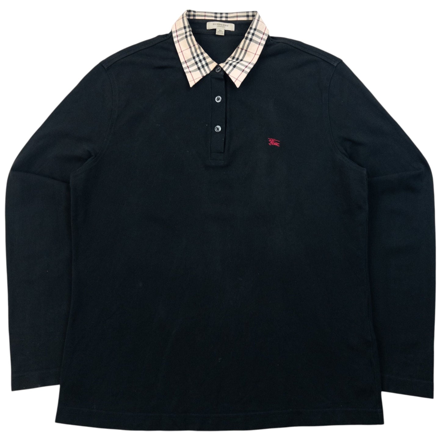 Vintage 2000s Burberry Nova Check Collar Long Sleeve Polo Shirt Womens Size XL | XL, Black