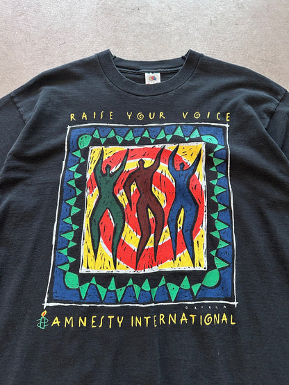 1990's Amnesty International Raise Your Voice T-Shirt - XL | X-Large, Red