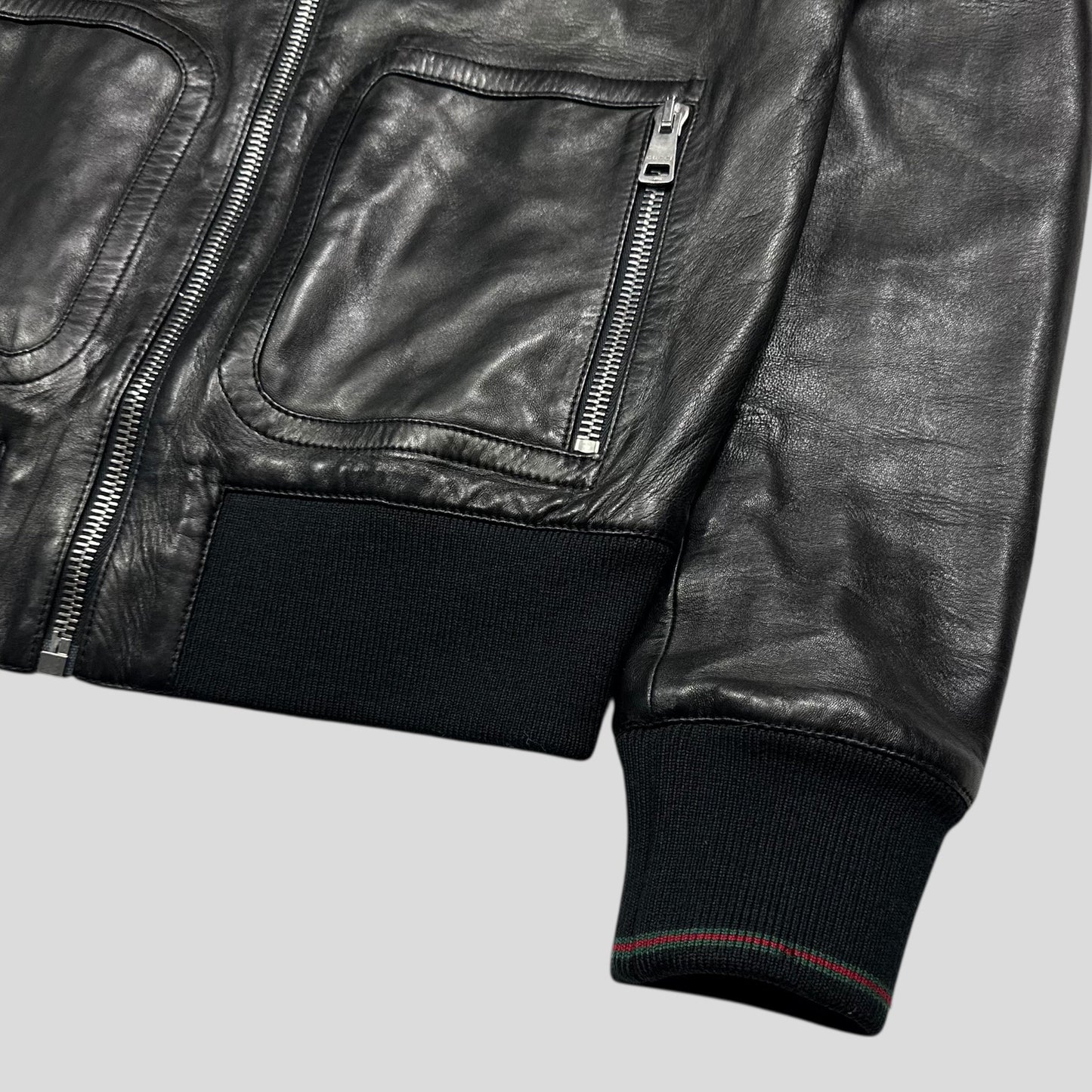 Gucci Nappa Leather Logo Web Bomber Jacket - IT46 (S)