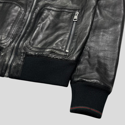 Gucci Nappa Leather Logo Web Bomber Jacket - IT46 (S)