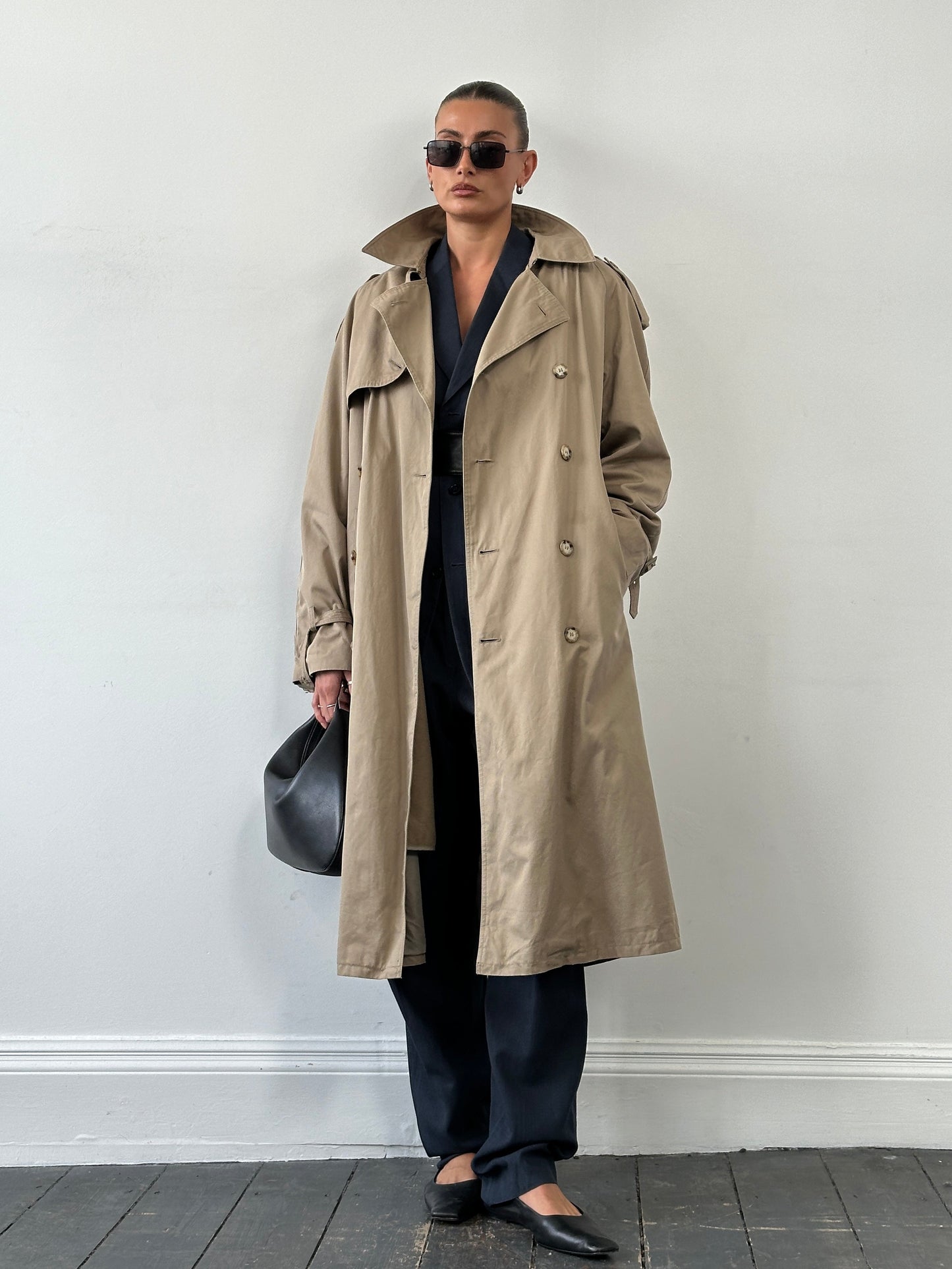 Yves Saint Laurent 80s Pure Cotton Double Breasted Belted Trench Coat - XL