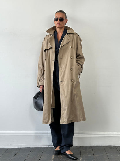 Yves Saint Laurent 80s Pure Cotton Double Breasted Belted Trench Coat - XL