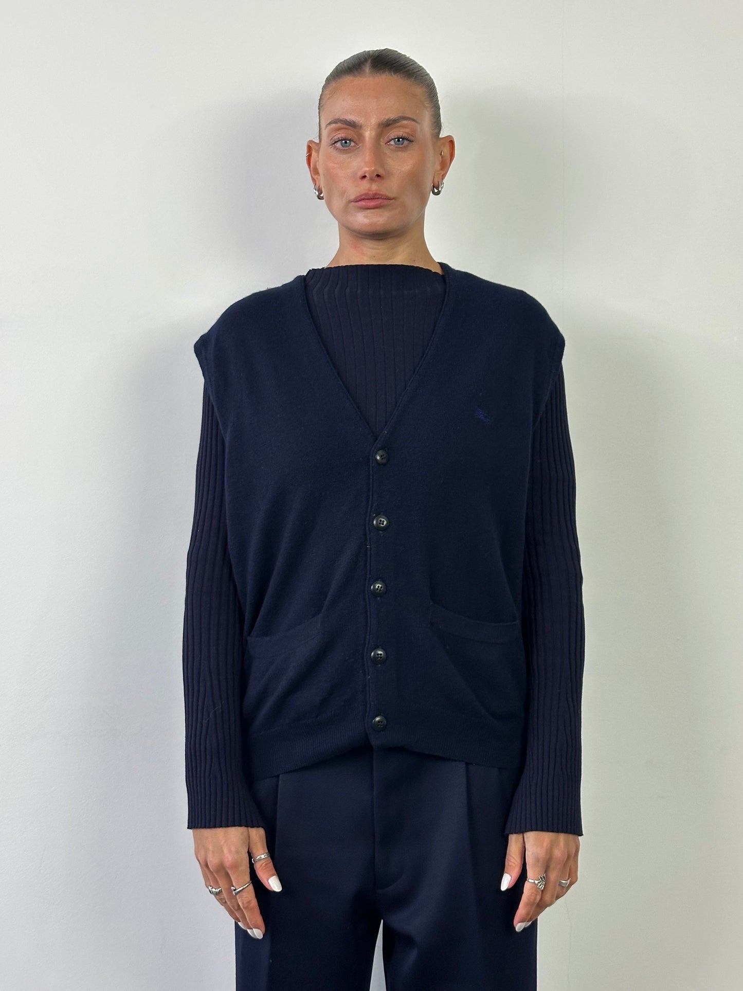 Burberry Lambswool Logo Sleeveless Cardigan - L