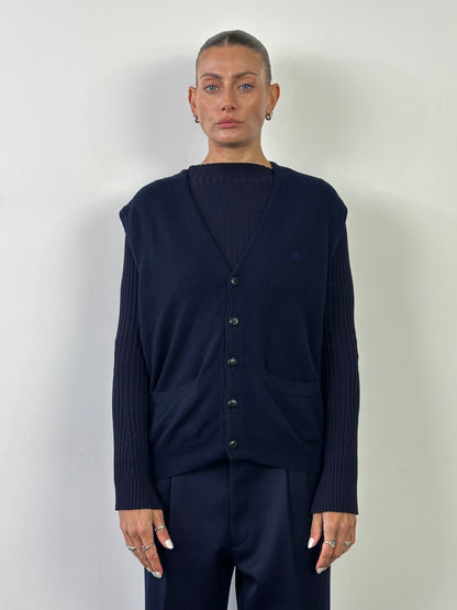 Burberry Lambswool Logo Sleeveless Cardigan - L