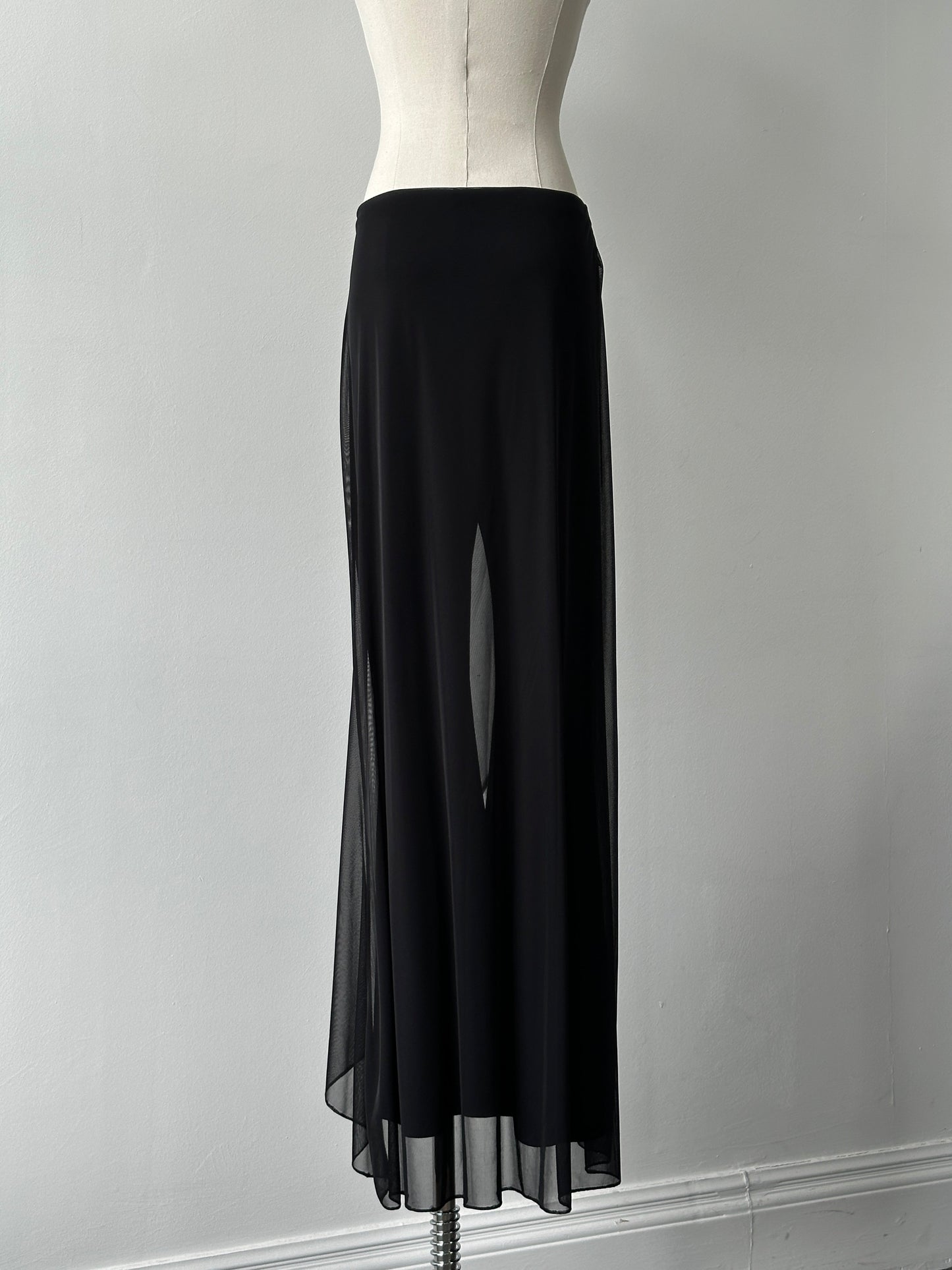 French Vintage 1990s Sheer Overlay Wide Leg Trousers - W26