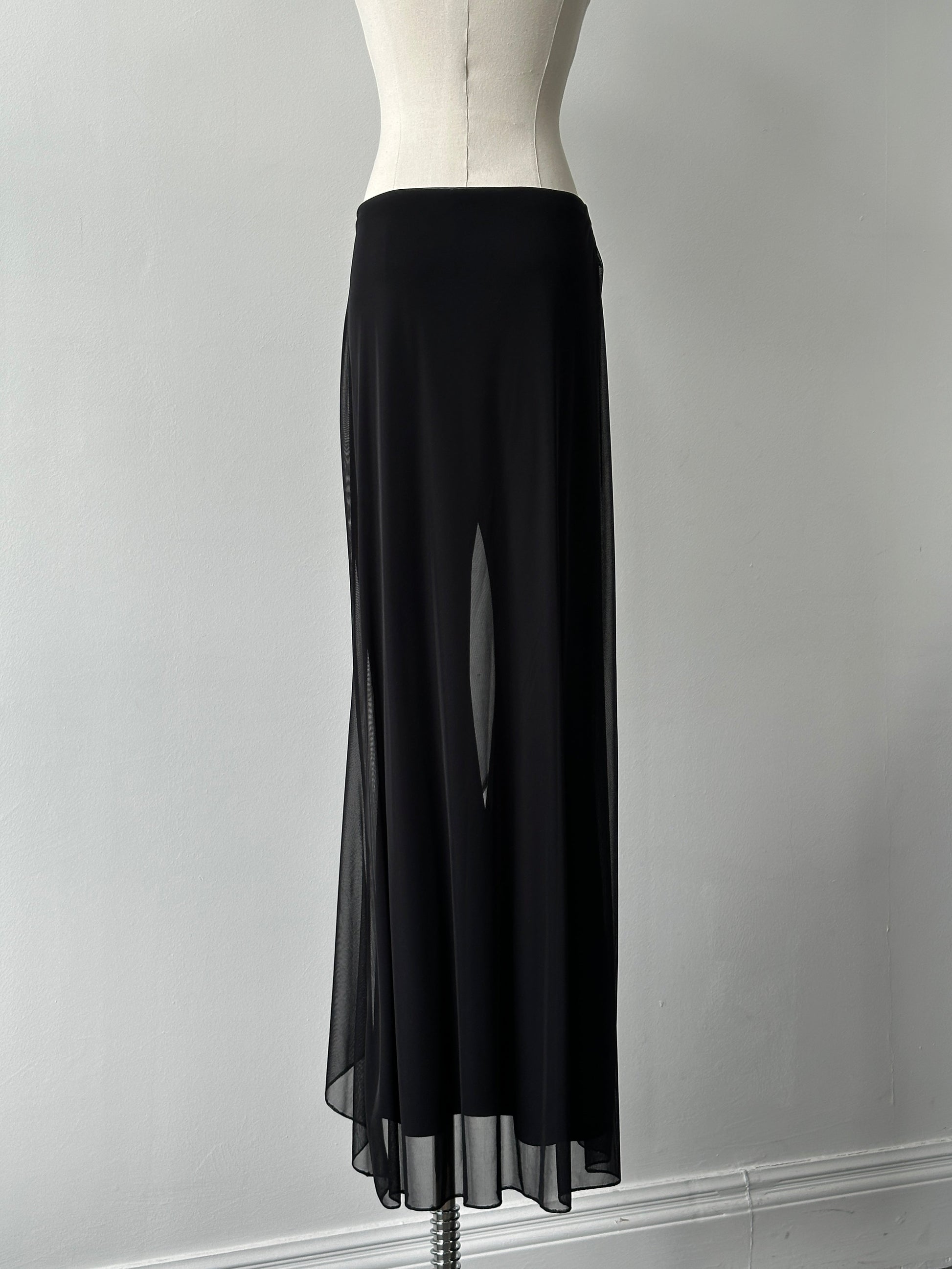 French Vintage 1990s Sheer Overlay Wide Leg Trousers - W26