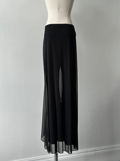 French Vintage 1990s Sheer Overlay Wide Leg Trousers - W26
