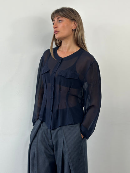 Vintage 1990s Pure Silk Sheer Shirt - M