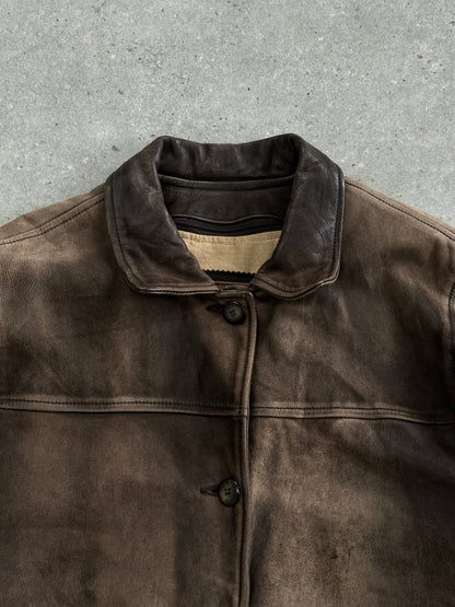 Vintage 1990s Distressed Leather Jacket - M