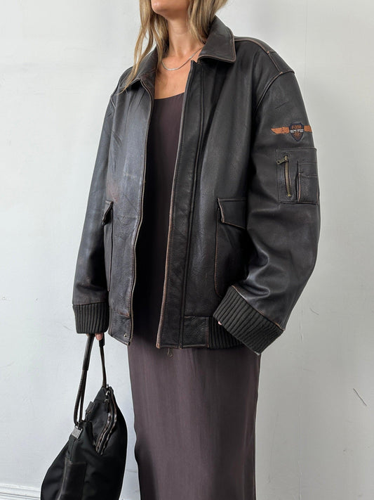 Vintage Distressed Leather Flight Jacket - XL/XXL - Known Source