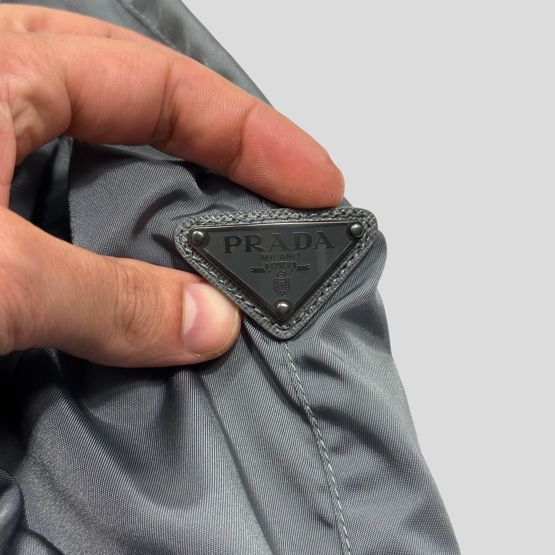 Prada Milano 2014 Metallic Grey Nylon Bomber Jacket - IT50 - Known Source