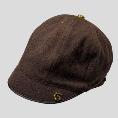 Gucci 00’s Cashmere Wool Leather Newsboy Jockey Hat - S/M | O/S, Brown