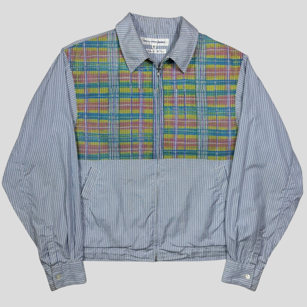 Comme Des Garçons SHIRT 90’s Plaid Striped Boxy Work Jacket - M | Blue