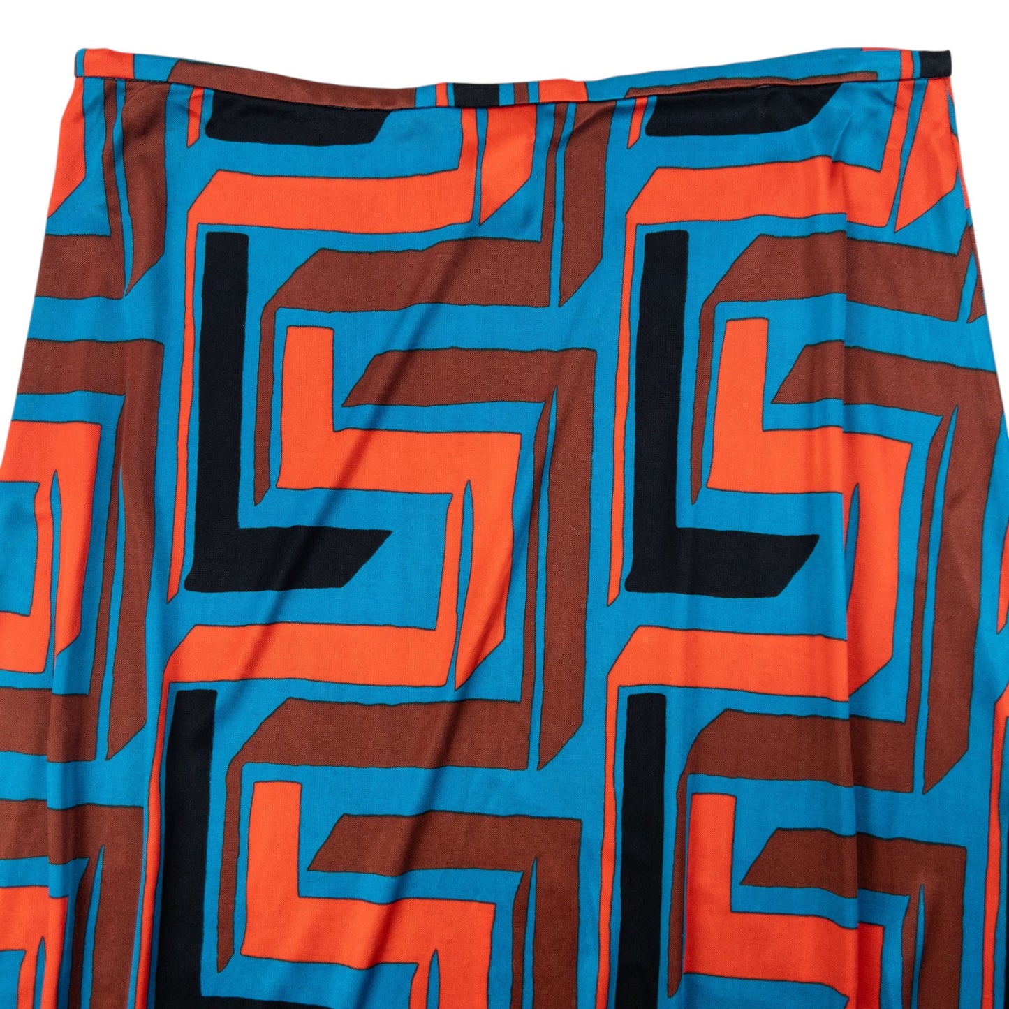 Vintage 90s Gianni Versace Couture Pattern Skirt Womens Size W27 | W28, Orange, Blue, Brown, Black
