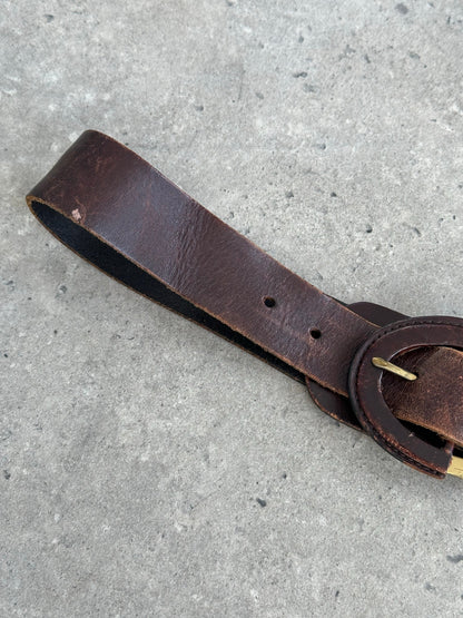 Vintage 1990s Leather Aged Oval Chunky Belt - W33-37