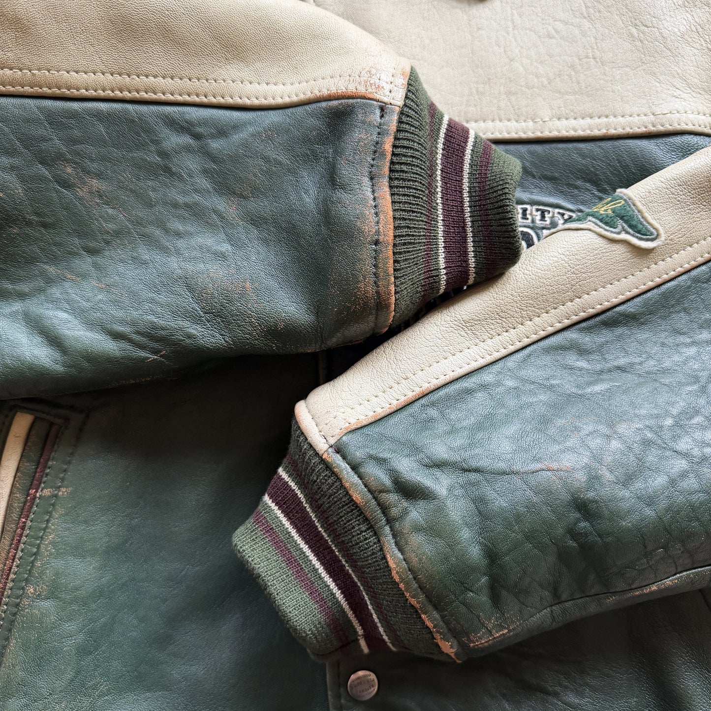 Avirex 'North West Wild Bears' Leather Varsity Jacket - XS