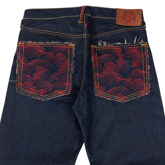 Vintage RMC Red Monkey Company Embroidered Wave Japanese Denim Jeans Size W32