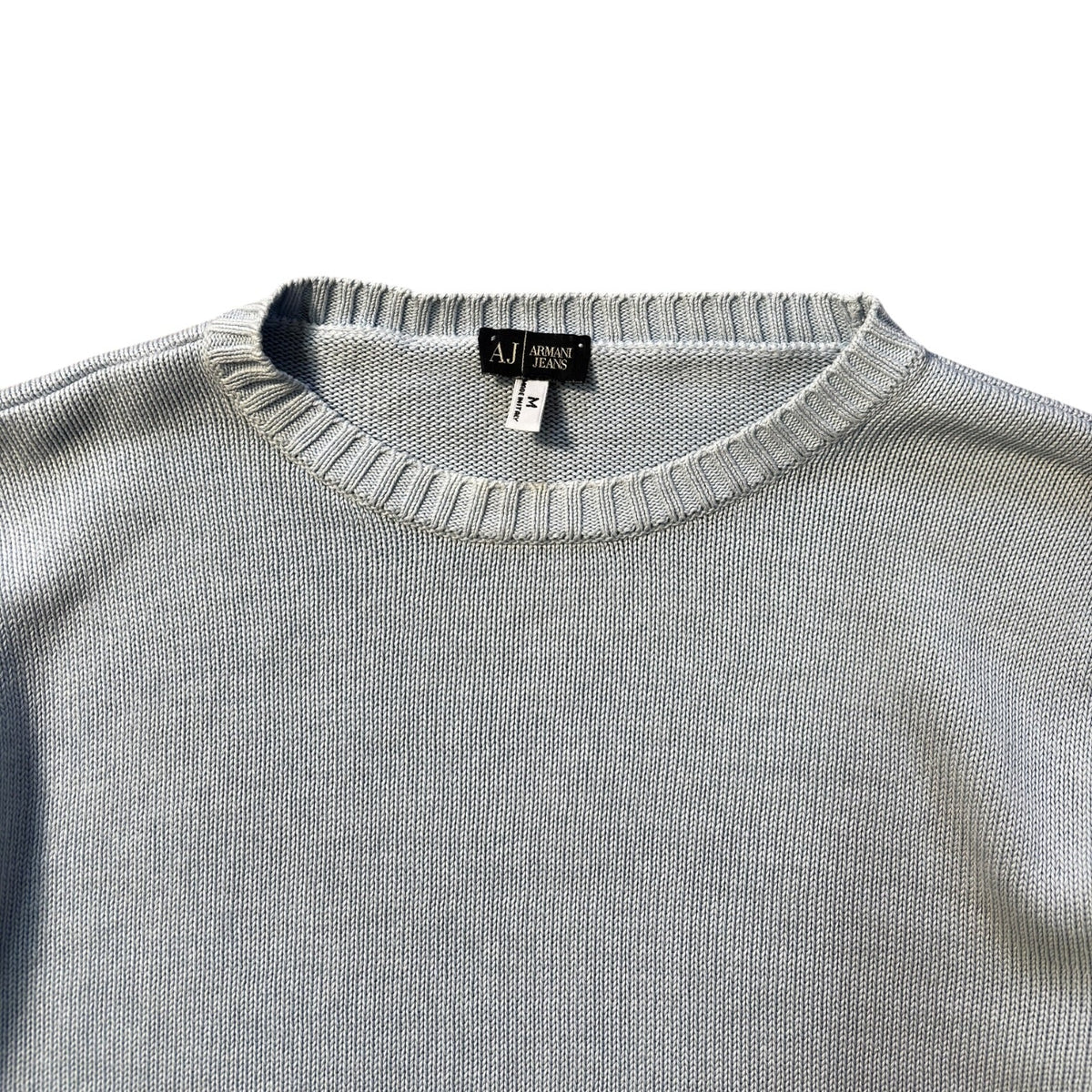 Armani Jeans 00’s Baby Blue Cotton Knit Jumper M | Medium, Multicoloured