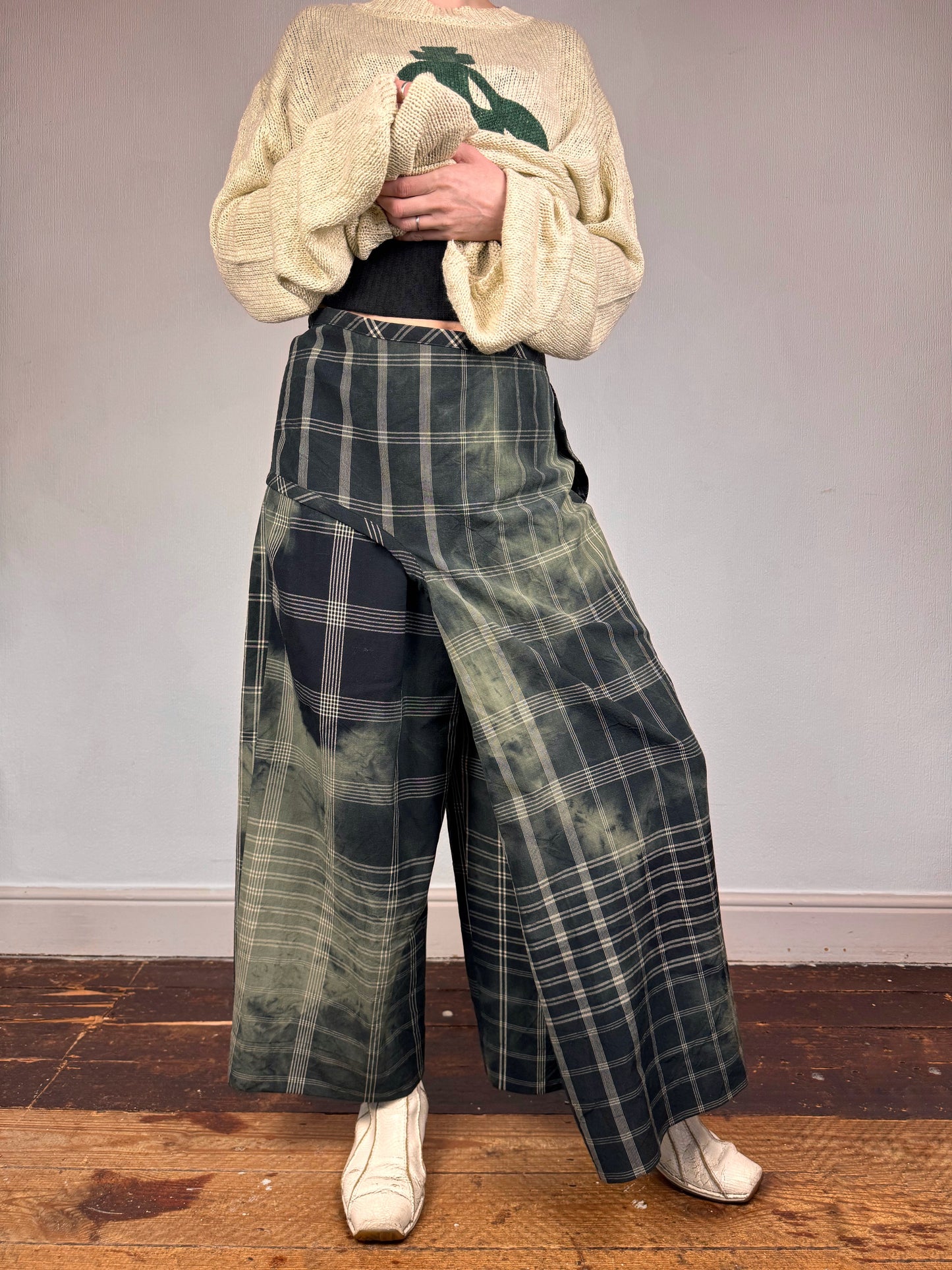 Comme des Garçons S/S 1992 check tie dye wrap trousers | Green, Green