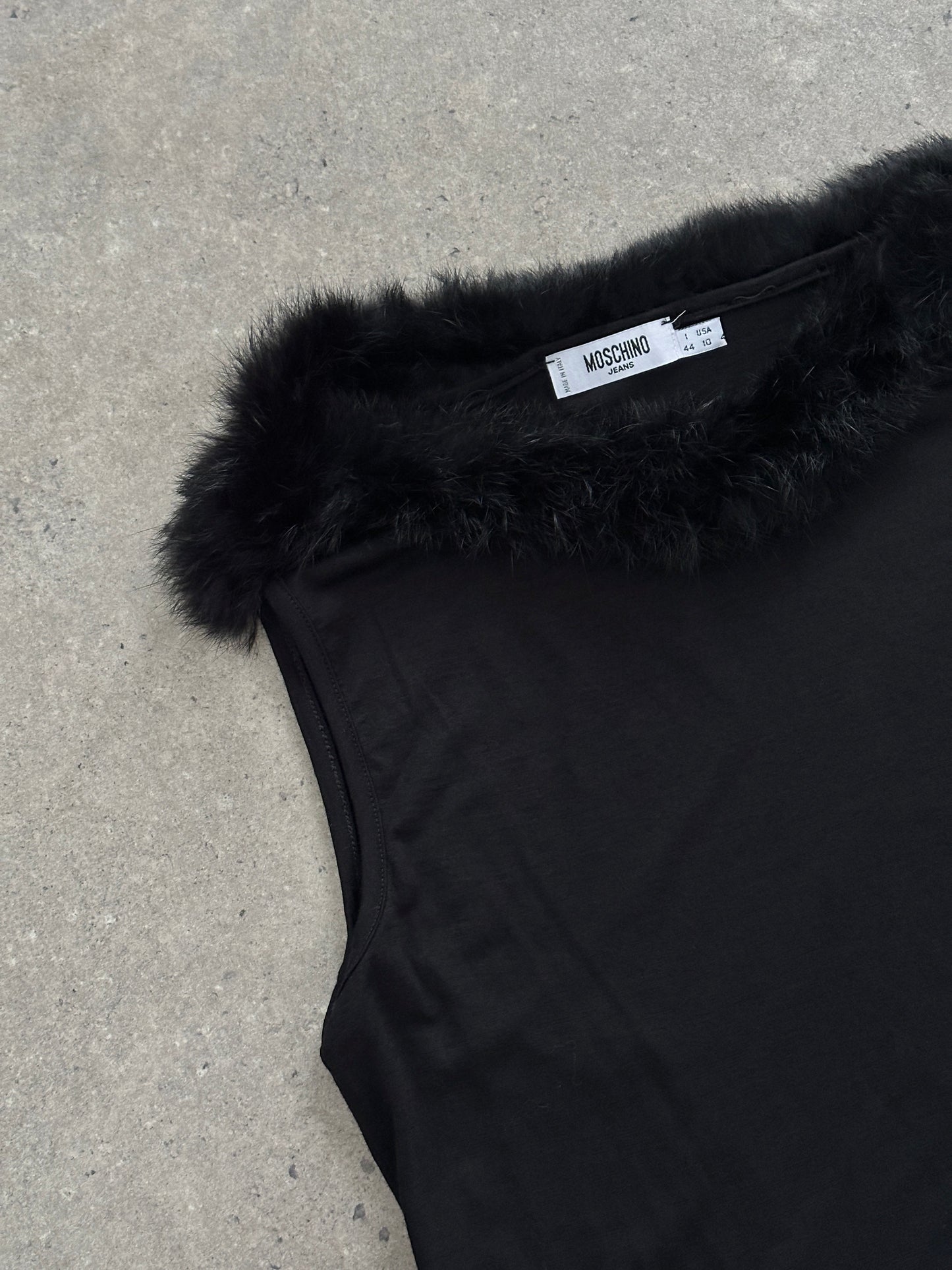 Moschino 1990s Feather Trim Boat Neck Midi Dress - S/M