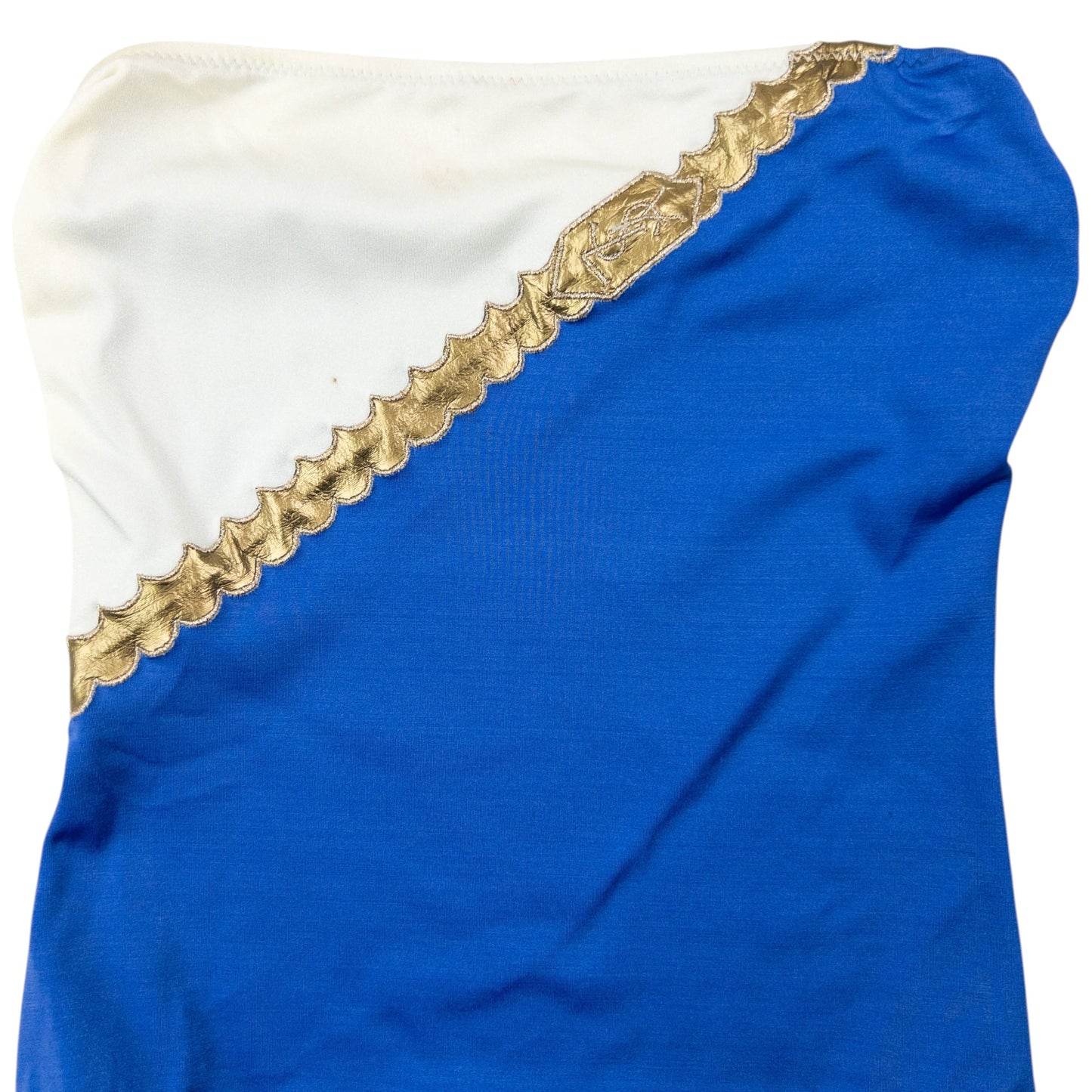 Vintage 80s YSL Yves Saint Laurent Strapless Swimming Costume Womens Size M | Medium, Blue