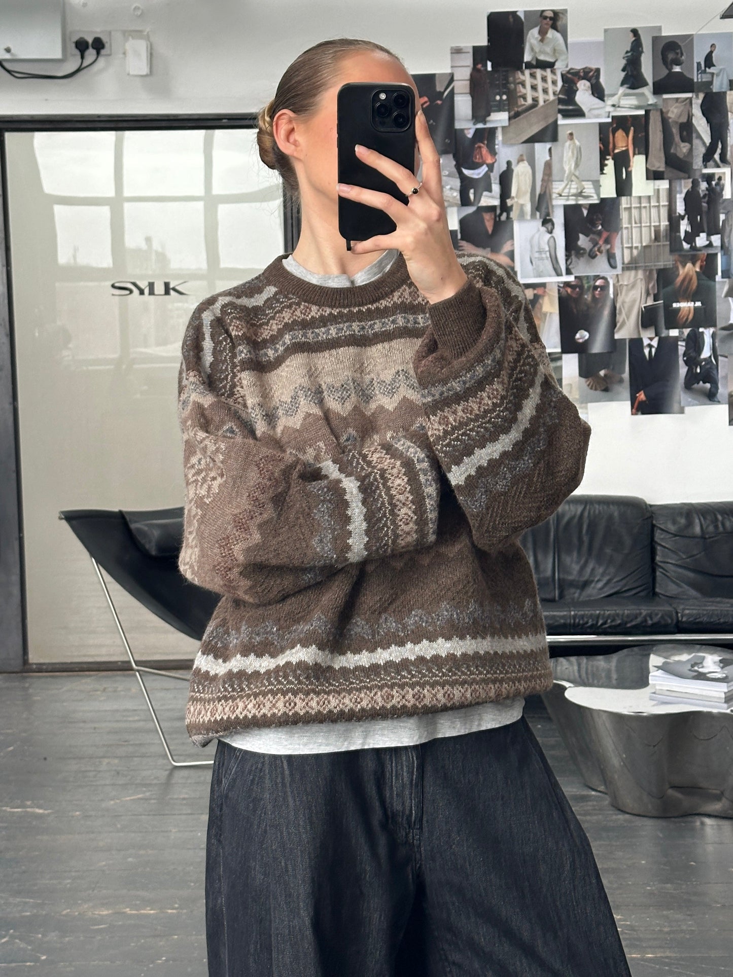 Italian Vintage 1990s Wool Alpaca Patterned Knit Jumper - XL