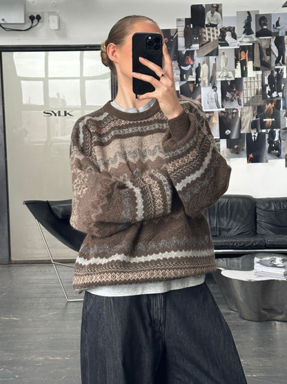 Italian Vintage 1990s Wool Alpaca Patterned Knit Jumper - XL