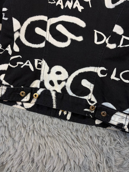 Dolce & Gabbana 2001 Graffiti Logo Cropped Denim Jacket - XS | O/S, Black