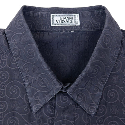 Vintage 90s Gianni Versace Swirl Pattern Long Sleeve Button Up Shirt Size XL | XL, Grey