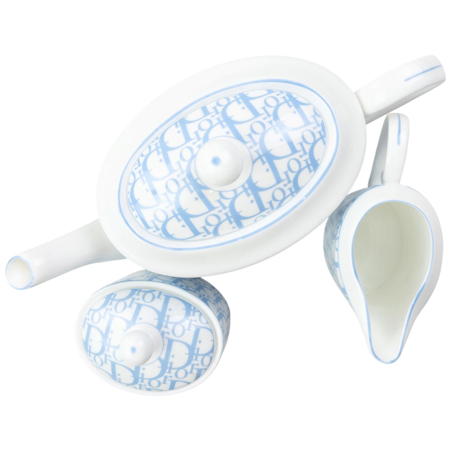 Vintage 2000s Dior Monogram Fine Bone China Tea Set | O/S, Blue