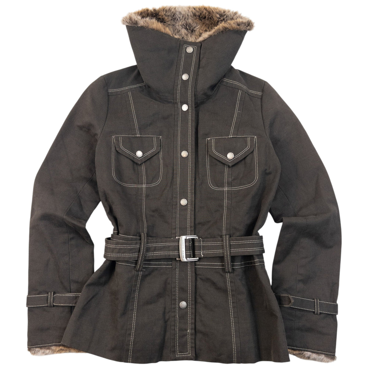 Vintage 2000s Burberry Blue Label Fur Trim Belt Waist Jacket Womens Size M | Medium, Blue