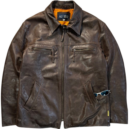 Armani Jeans 00’s Brown Leather Jacket XL | XL, Multicoloured