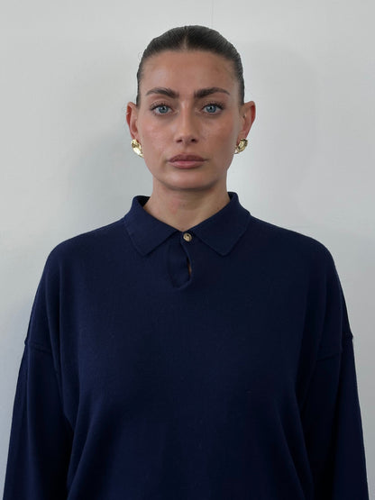 Gianni Versace Versus 90s Pure Wool Bespoke Button Polo Jumper - L