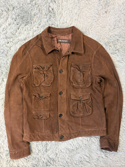 Neil Barrett 2006 Brad Pitt Suede Leather Multipocket Moto Jacket - M | Large, Brown