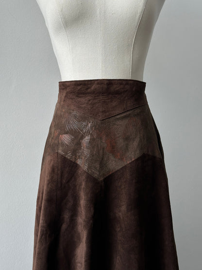 Vintage 1990s Suede Midi Skirt - W28