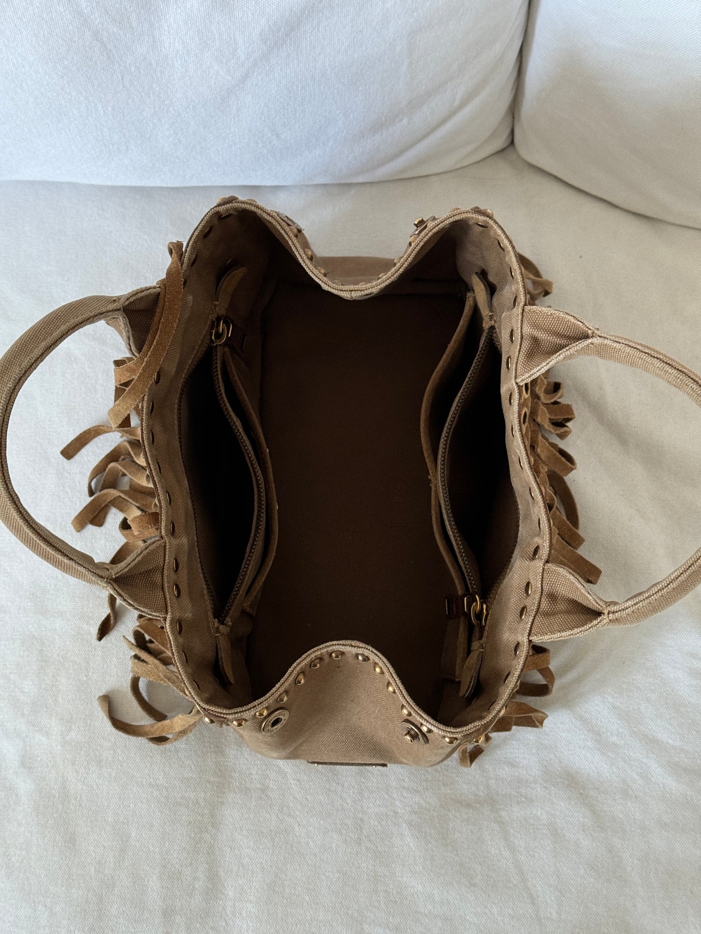 RARE 2010s Prada Grommet Suede Frill Handbag | O/S, Brown