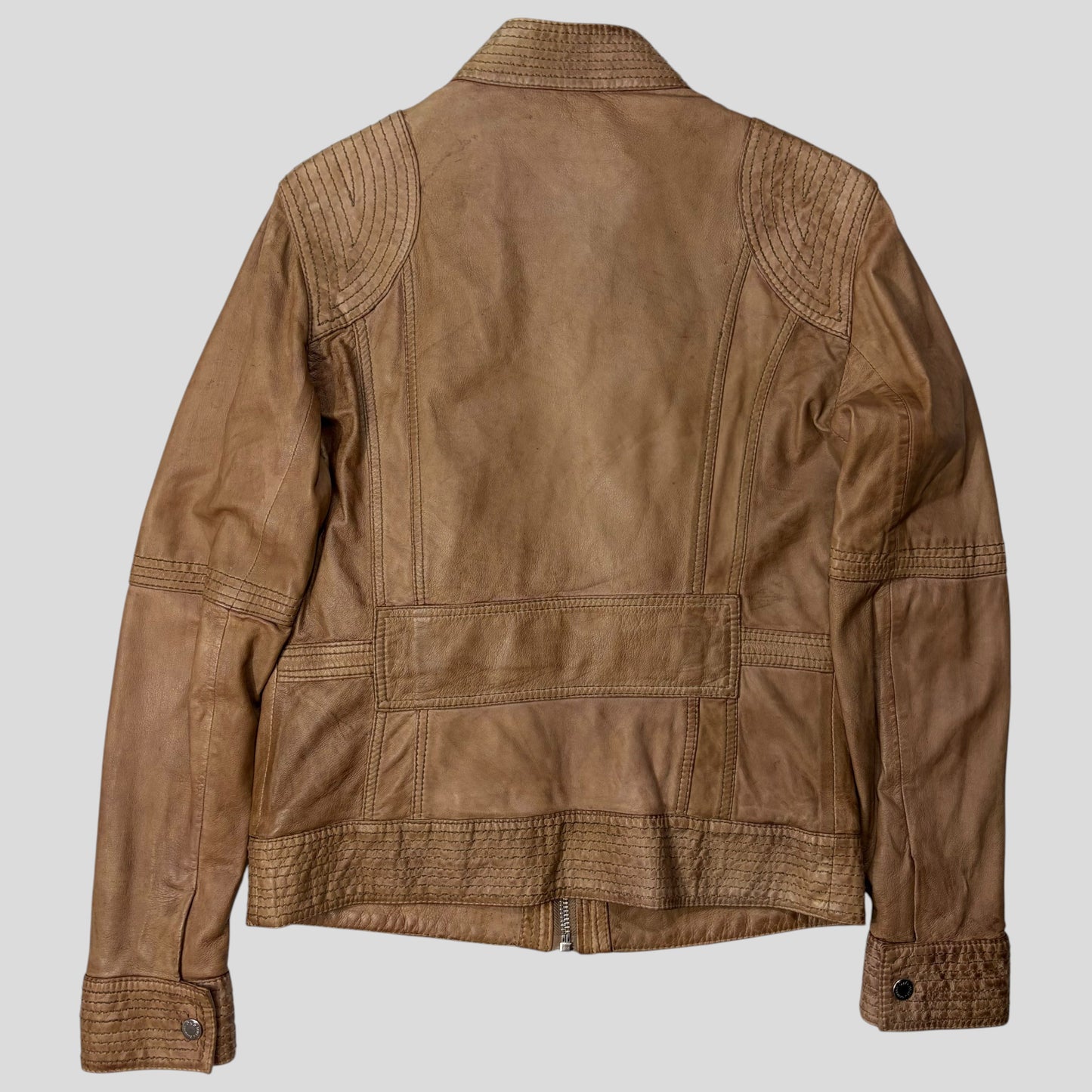 Dolce & Gabanna 2011 Antique Effect Leather Cargo Biker Jacket - M | Default Title, Brown