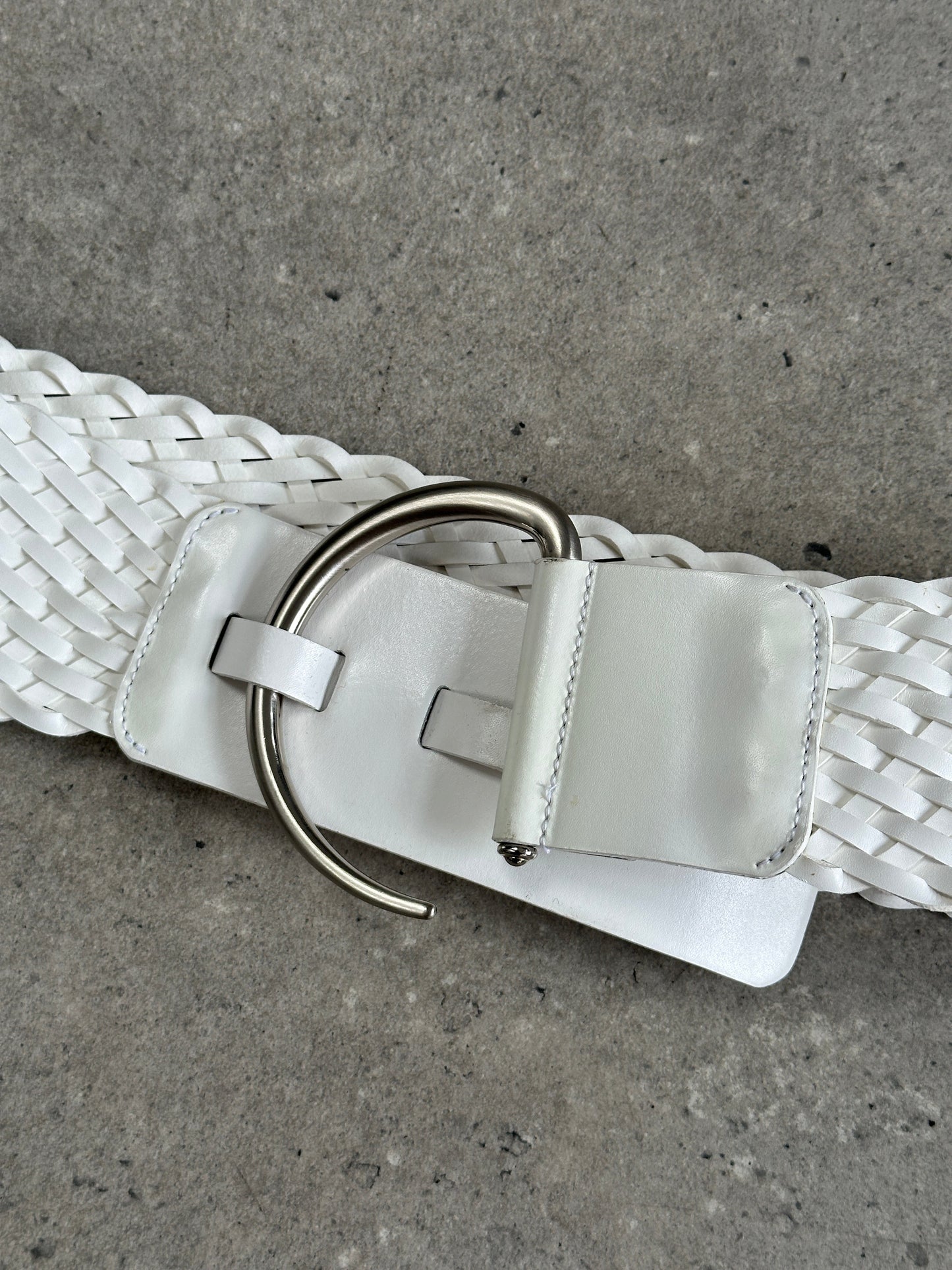 Vintage 1990s Leather Chunky D Ring Woven Belt - W40-43