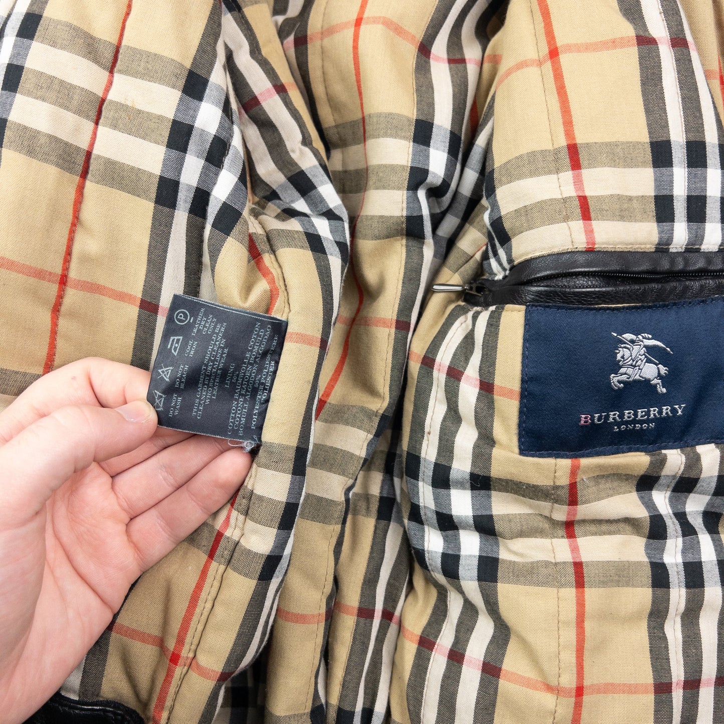 Vintage 2000s Burberry Nova Check Lined Leather Duffle Jacket Size M