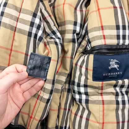 Vintage 2000s Burberry Nova Check Lined Leather Duffle Jacket Size M
