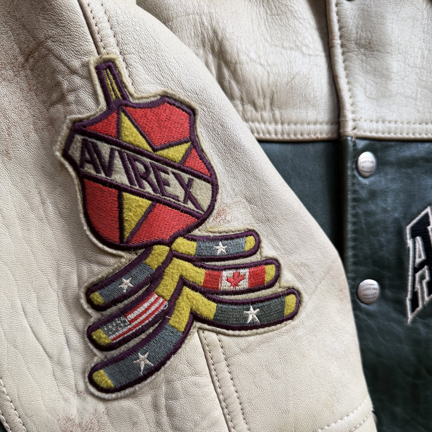 Avirex 'North West Wild Bears' Leather Varsity Jacket - XS