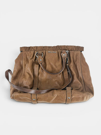 2010s Miu Miu Vitello Leather Large 2Way Brown Handbag | O/S, Brown