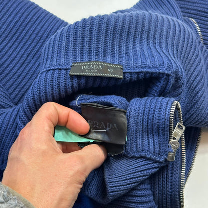 Prada Milano 2018 Perforated Heavy Cable Knit Cardigan Jacket - M | Default Title, Blue