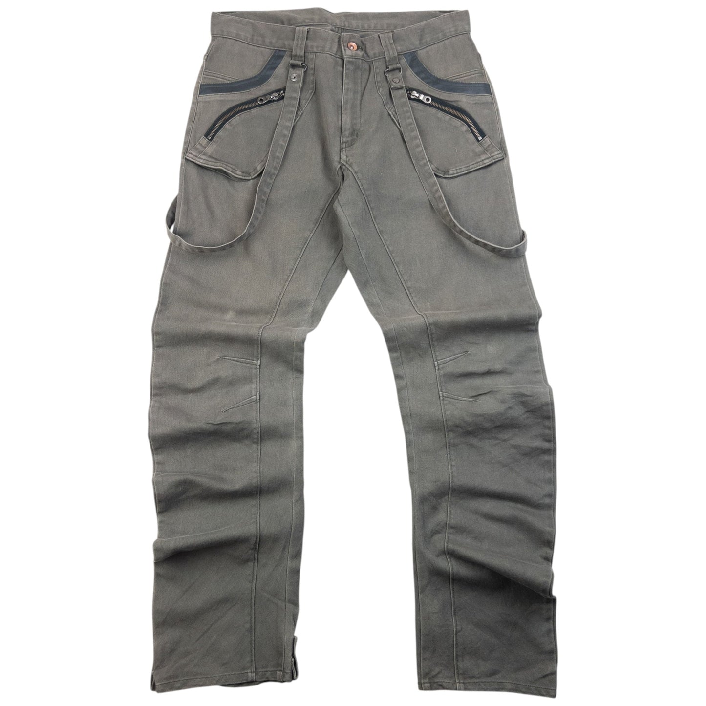 Vintage 2000s PPFM Curved Stacked Leg Denim Jeans With Suspenders Size W32 | W32, Grey