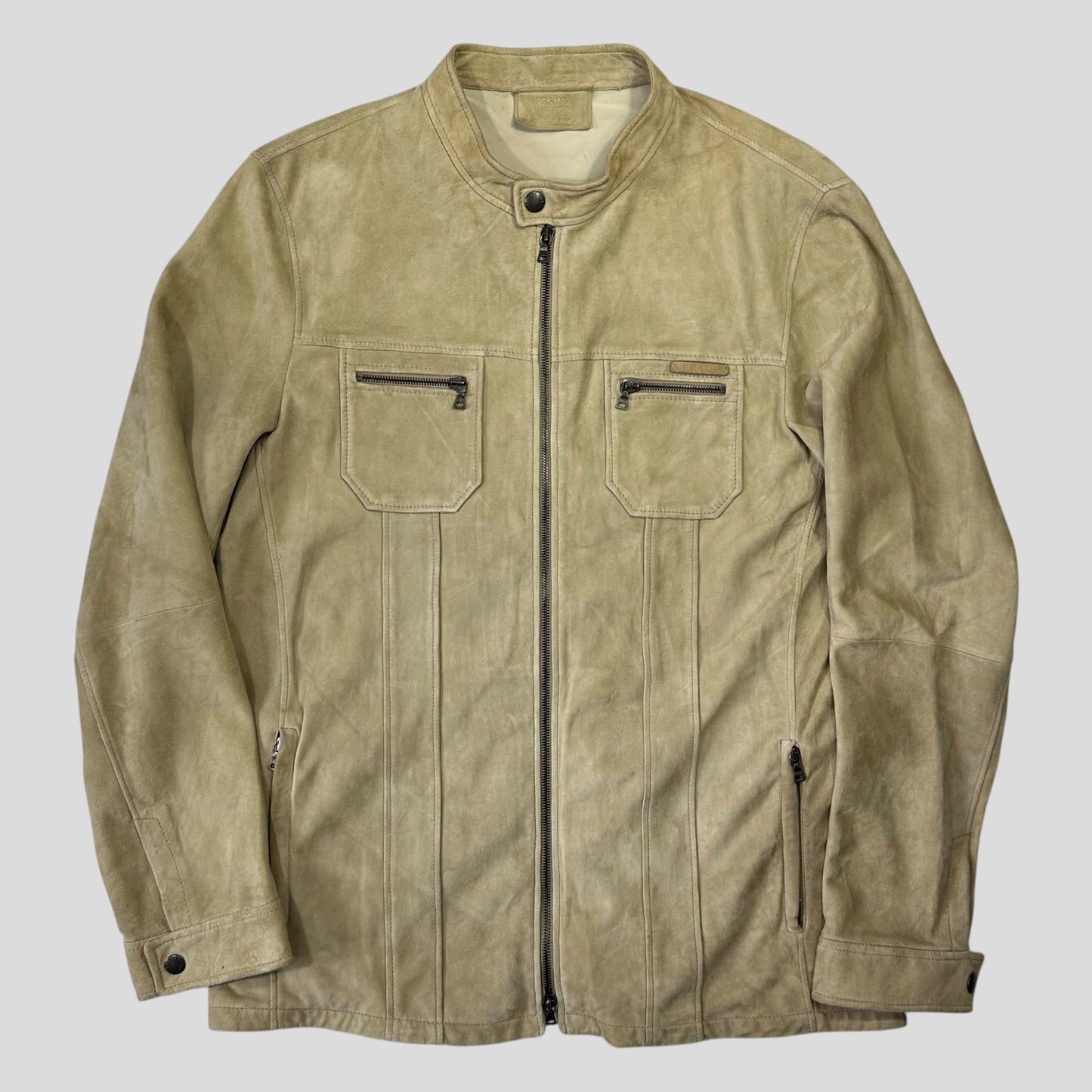 Prada Milano 2007 Suede Leather Double Pocket Logo Jacket - IT56 | Default Title, Cream