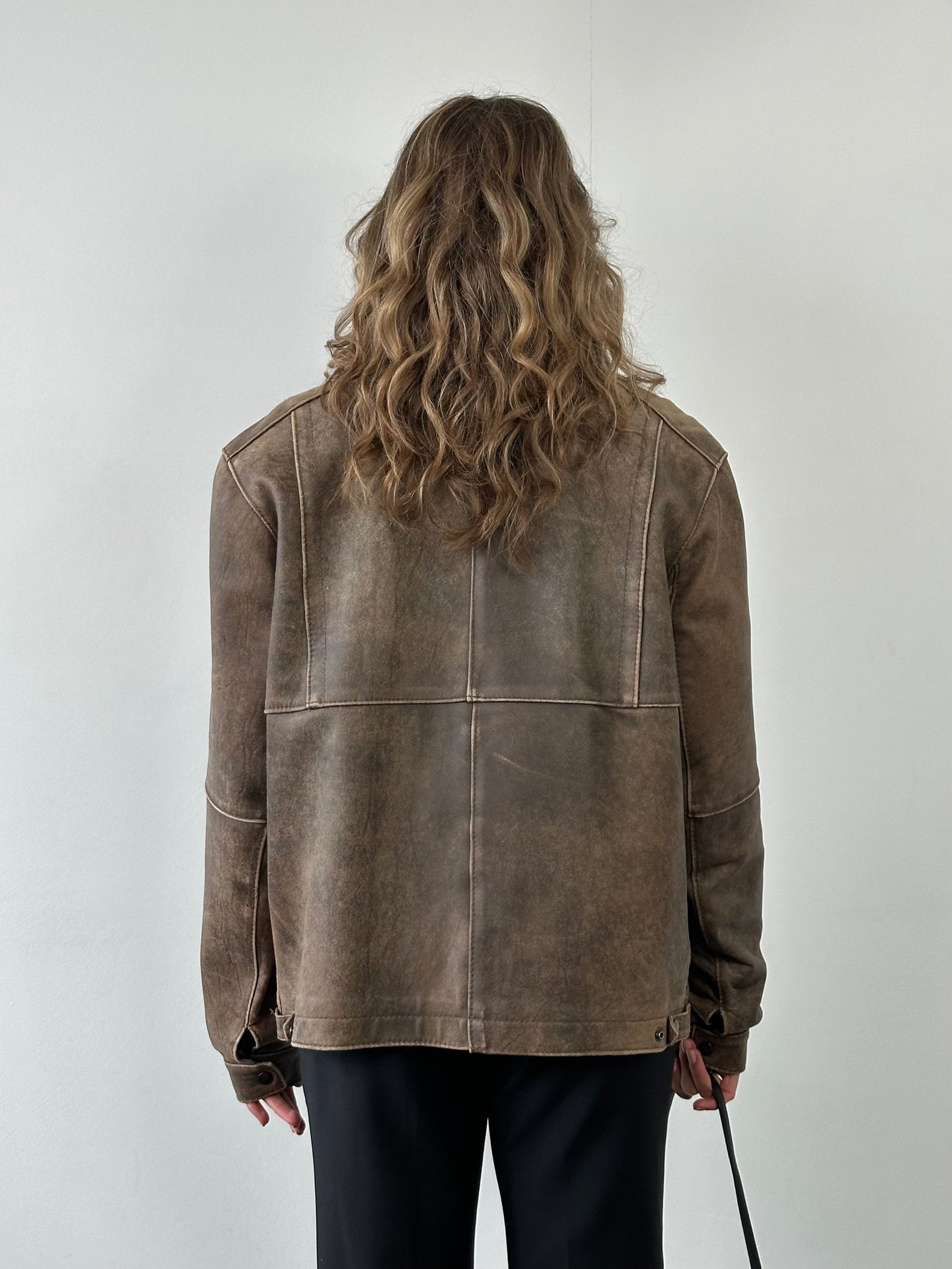 British Vintage Aged Leather Biker Jacket - M/L