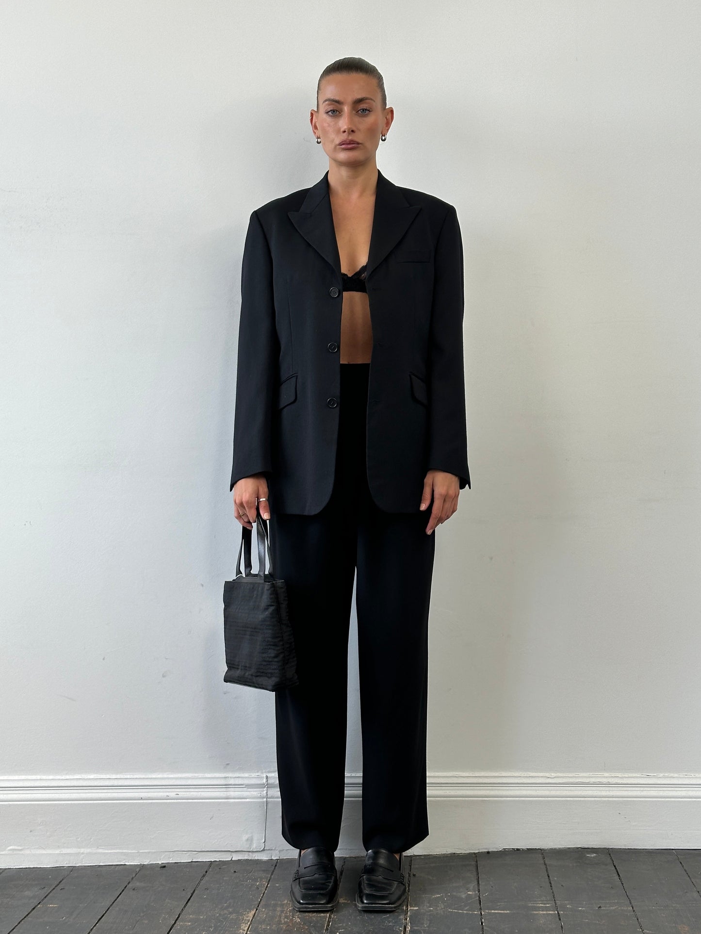 Giorgio Armani 1990s Wool Wide Leg Pleated Tailored Trousers - W26