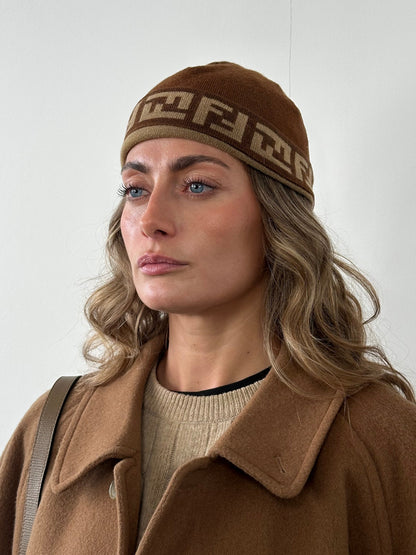 Fendi FF Monogram Print Beanie Hat