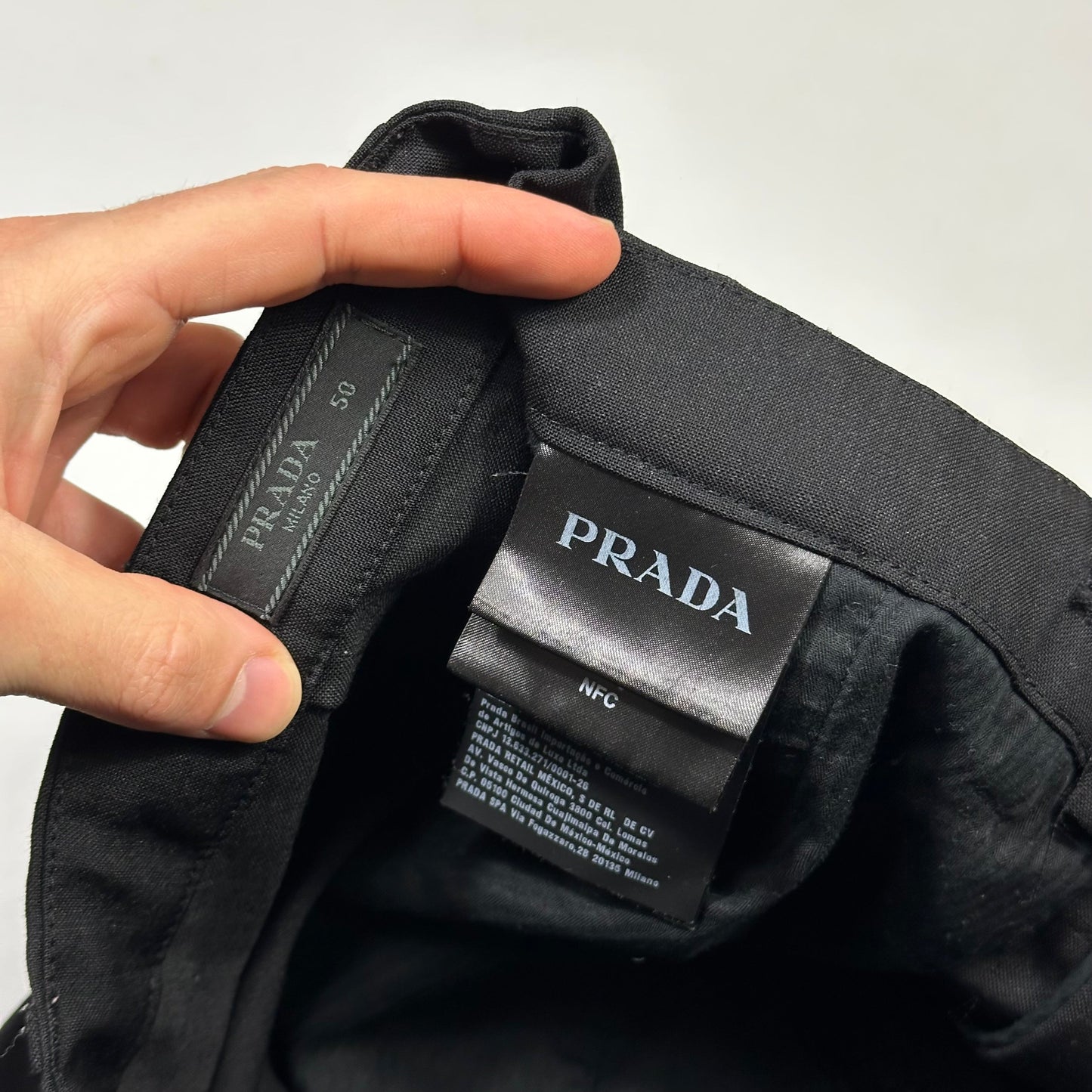 Prada Milano 2022 Mohair & Wool Striped Plaque Logo Trousers - IT50 (L)