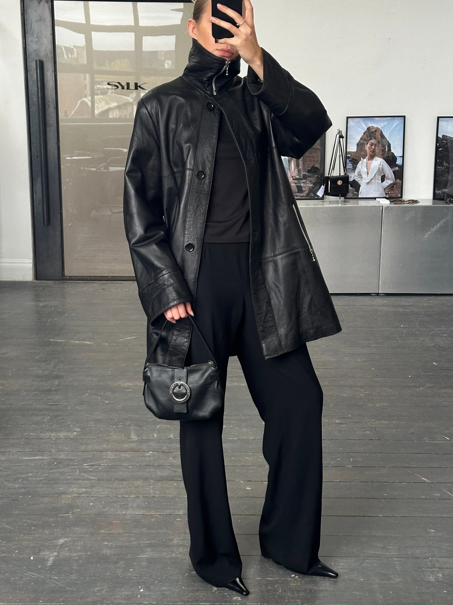 Conbipel 1990s Smooth Leather High Neck Coat - L/XL